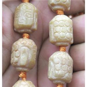 Chinese Jade Buddha Beads, yellow, approx 14x18mm