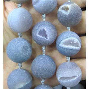 round gray Agate Druzy beads, approx 20mm dia