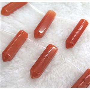 red agate beads, bullet shape, approx 8x31mm, 12pcs per st