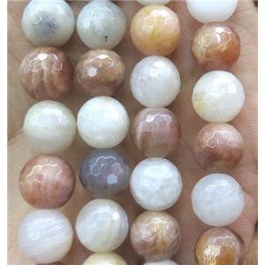SunStone and Moonlight stone beads, faceted round, approx 12mm dia
