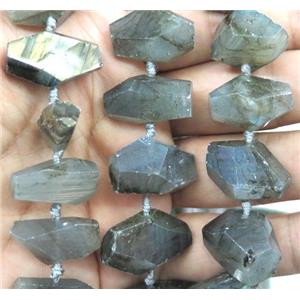 Labradorite beads, faceted freeform, hand-cutting, approx 10-30mm