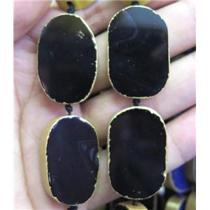 black agate beads, oval, approx 20x30mm