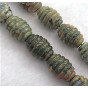 green Rhyolite barrel beads, approx 15x20mm, 15.5 inches