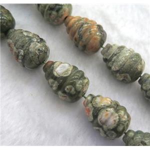 green Rhyolite teardrop beads, approx 15x20mm, 15.5 inches
