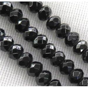 Black Spinel Beads, faceted rondelle, approx 4x6mm, 15.5 inches