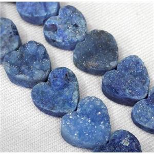 druzy quartz bead, heart, blue, approx 12mm dia, 17pcs per st