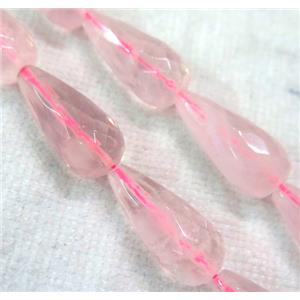 Rose Quartz teardrop beads, faceted, approx 12-25mm