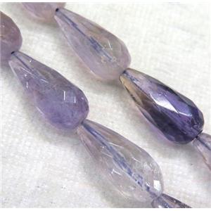 Amethyst teardrop beads, faceted, purple, approx 12-25mm