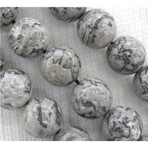 round Grey Picture Jasper Beads, approx 12mm dia