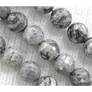 grey Picture Jasper beads, faceted round, approx 14mm dia