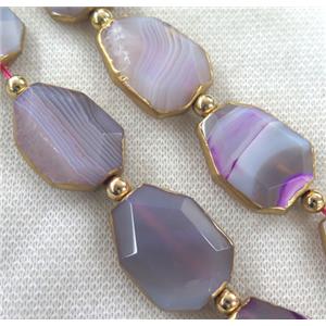 purple agate beads, faceted freeform, gold plated, approx 15-30mm, 6pcs per st