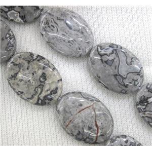grey Picture Jasper beads, oval, approx 18x25mm