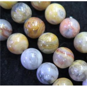 Yellow Crazy Lace Agate Beads, round, approx 12mm dia