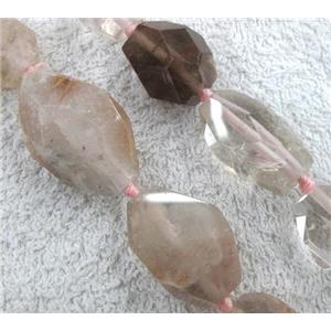 rutilated quartz for necklace, freeform nugget, faceted, approx 10x18-16x35mm