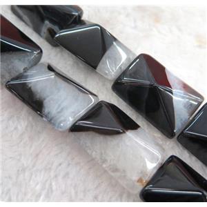 black agate rectangle beads with white druzy, point, approx 20-30mm, 12beads per st.