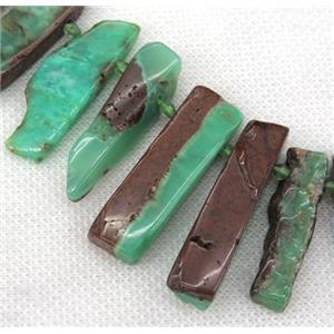 Australian Chrysoprase stick collar beads, green, approx 20-60mm