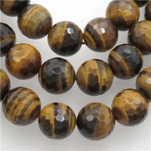 tiger eye stone bead, faceted round, AB grade, approx 14mm dia