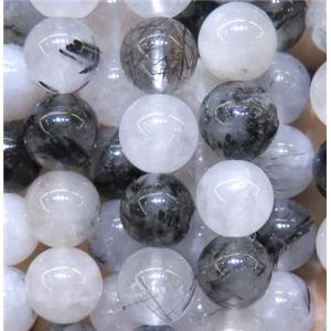 black Rutilated Quartz beads, round, approx 12mm dia