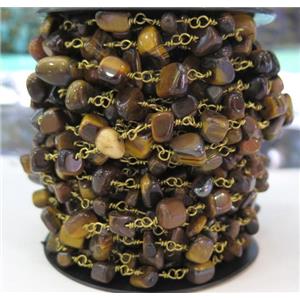 tiger eye stone rosary chain, handmade, chip, approx 6-10mm bead