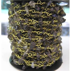 Smoky Quartz bead chip rosary chain, approx 6-10mm bead