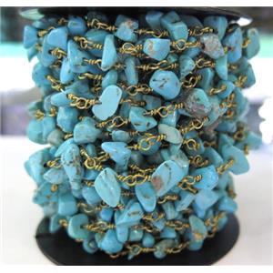 turquoise chip bead rosary chain, blue, approx 6-10mm bead