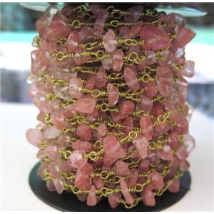 cherry quartz chip beads rosary chain, approx 6-10mm bead