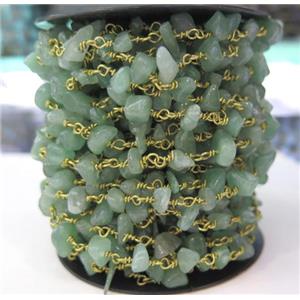 green aventurine bead chip rosary chain, approx 6-10mm bead