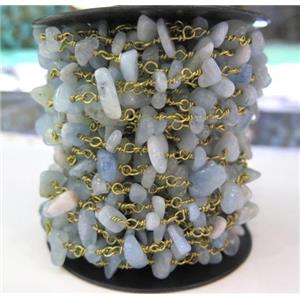Aquamarine chip bead rosary chain, blue, approx 6-10mm bead