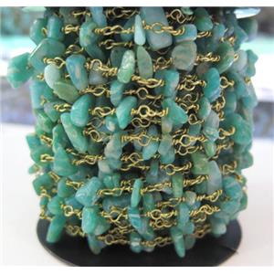 Russian Amazonite chip bead rosary chain , green, approx 6-10mm bead