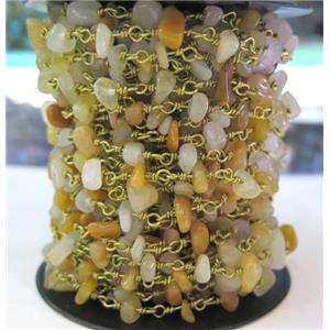 yellow jade chip rosary chain, approx 6-10mm bead