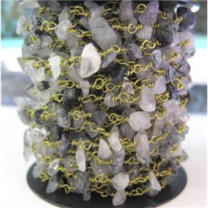 Black Rutilated Quartz chip rosary chain, approx 6-10mm bead