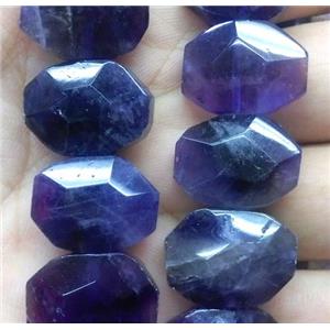 Amethyst bead, faceted oval, dark-purple, approx 15-20mm, 15.5 inches length