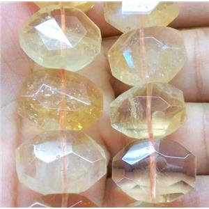 citrine bead, faceted oval, yellow, approx 15-20mm, 15.5 inches length