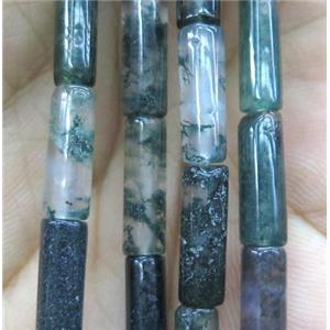 Green Moss Agate tube beads, approx 4x13mm