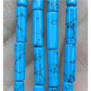 blue turquoise tube beads, dyed, approx 4x13mm