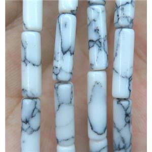 white turquoise tube beads, dye, approx 4x13mm