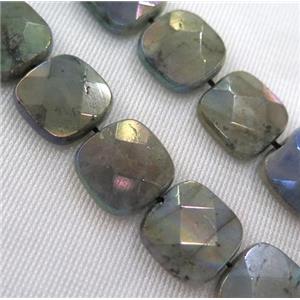 Labradorite bead, faceted square, AB color, approx 20x20mm