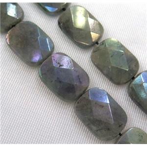 Labradorite bead, faceted rectangle, AB color, approx 10x14mm