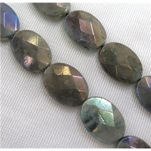 Labradorite bead, faceted oval, AB color, approx 10x14mm