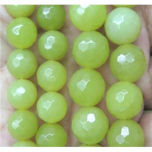 Lemon Jade bead, faceted round, olive, approx 10mm dia