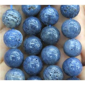 Natural navy blue Coral Fossil beads, round, approx 10mm dia