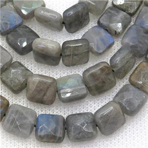 Labradorite bead, faceted square, approx 10x10mm