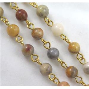 crazy agate beaded chain, gold pin, approx 6mm bead
