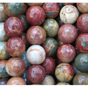 red Picasso Jasper Beads, faceted round, approx 12mm dia, 15.5 inches