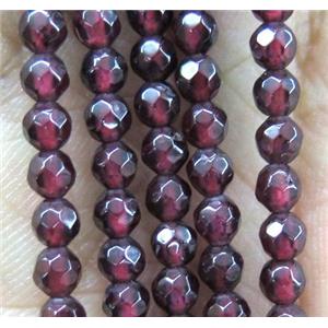 red Garnet bead, faceted round, approx 3mm dia