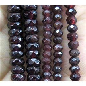 red Garnet bead, faceted rondelle, approx 4x6mm