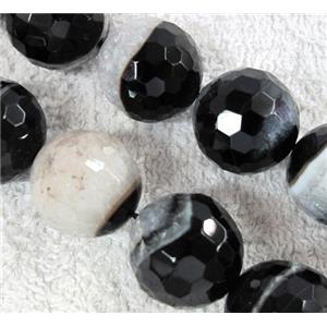 druzy agate stone beads, faceted round, white and black, approx 18mm dia