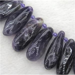 Amethyst collar stick beads, deep purple, top drilled, approx 10-40mm