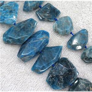 Apatite beads, blue, faceted freeform, approx 15-30mm