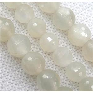 natural Moonstone bead, faceted round, white gray, approx 12mm dia